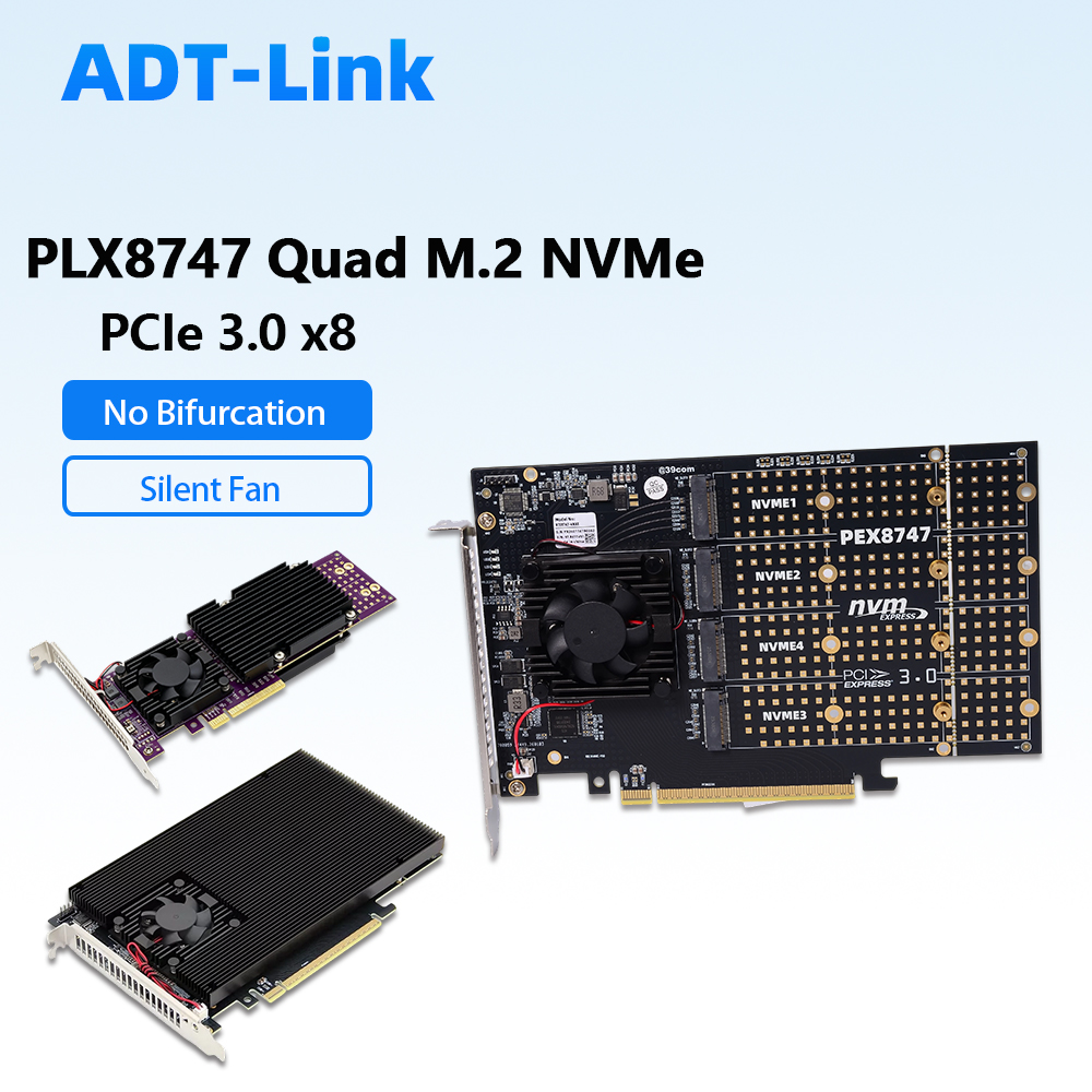Quad M.2 Nvme Pcie Bifurcation Card - Carte d'extension PLX8747 Quad M.2 NVMe
